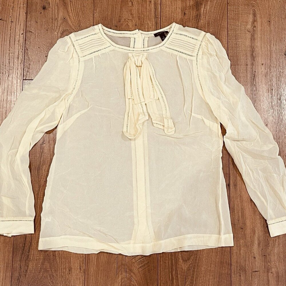 Ann Taylor 100% Silk Blouse Womens S Long Sleeve Yellow Sheer Lightweight Bow